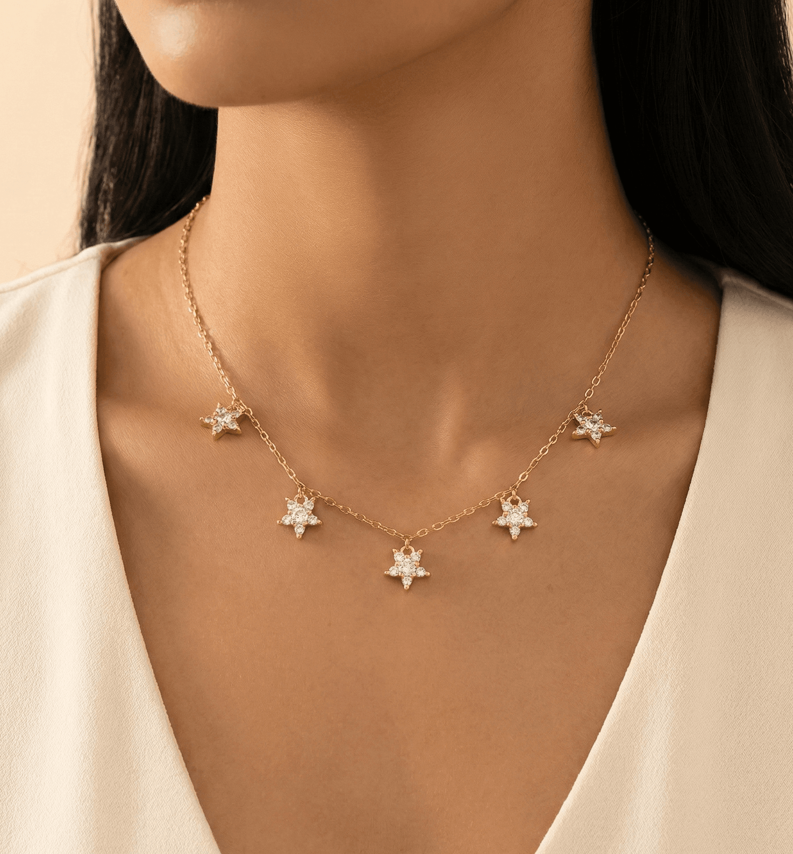 Grandinėlė su žvaigždučių pakabukais (medicininis auksas) - Image 2