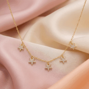 Grandinėlė su žvaigždučių pakabukais (medicininis auksas)