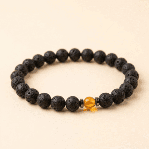 Apyrankė iš natūralių akmenų su gintaro intarpu